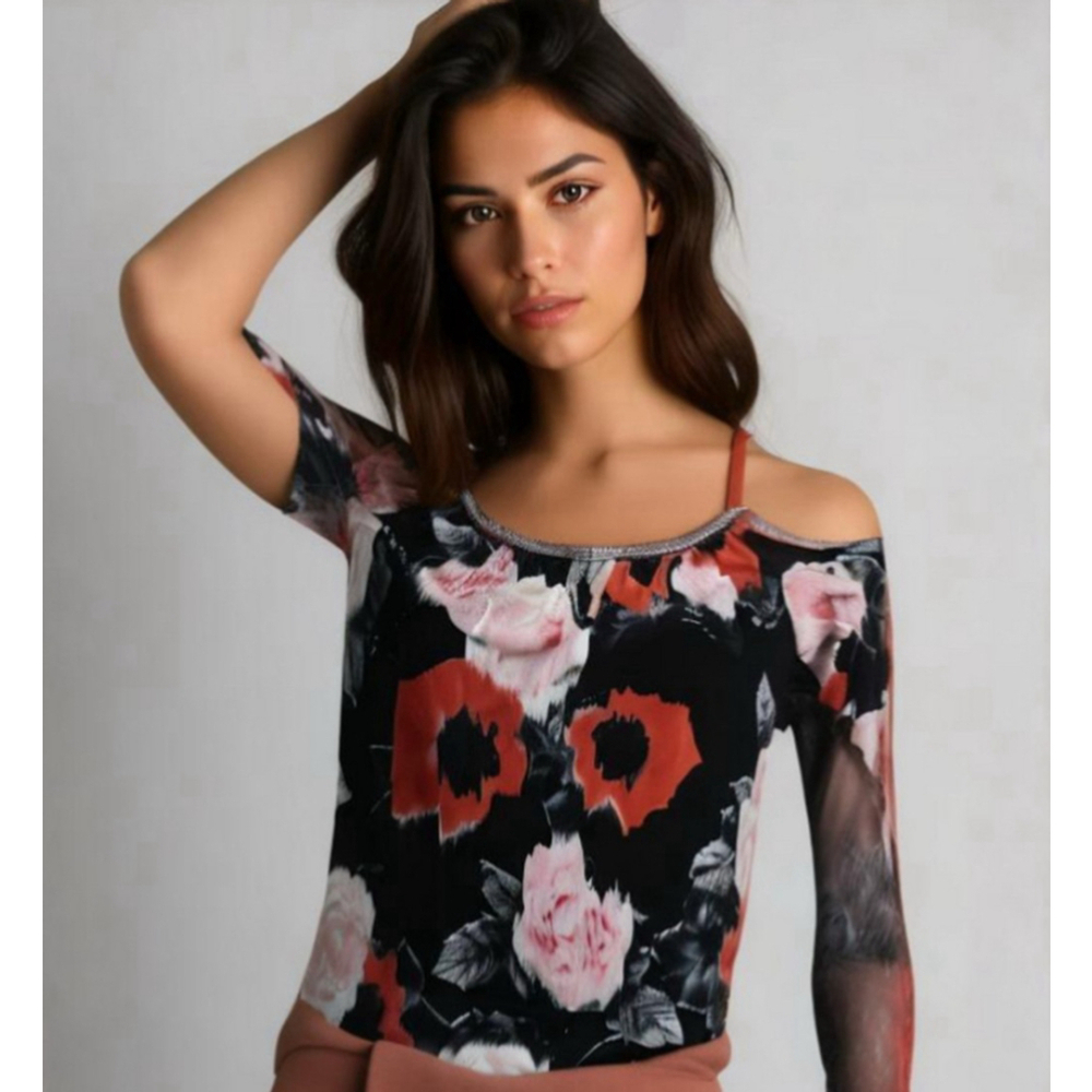 INC International Concepts Floral Cold Shoulder Blouse Small